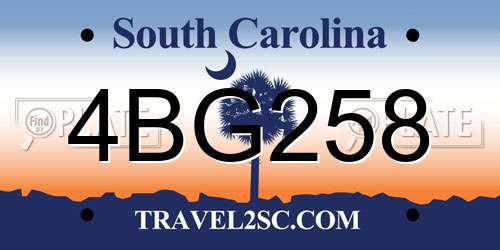 4BG258 South Carolina License Plate