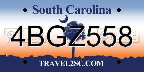 4BGZ558 South Carolina License Plate