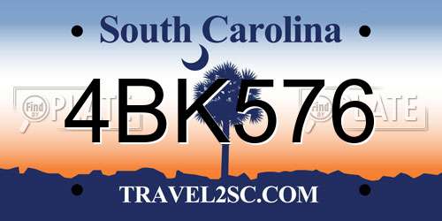 4BK576 South Carolina License Plate