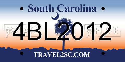4BL2012 South Carolina License Plate