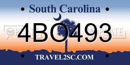 4BO493 South Carolina License Plate