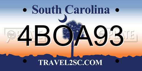 4BOA93 South Carolina License Plate