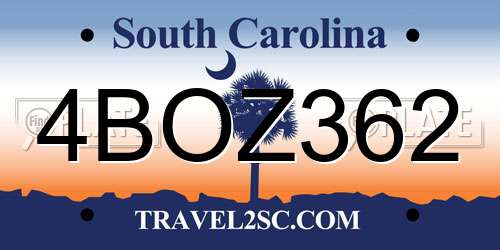 4BOZ362 South Carolina License Plate
