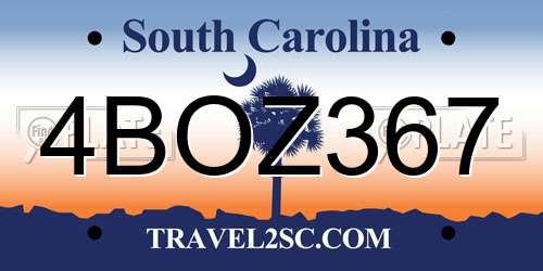 4BOZ367 South Carolina License Plate