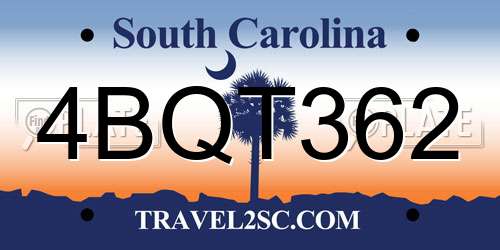 4BQT362 South Carolina License Plate