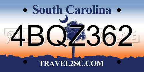 4BQZ362 South Carolina License Plate