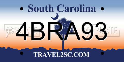 4BRA93 South Carolina License Plate