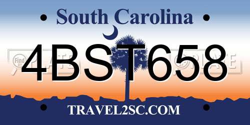 4BST658 South Carolina License Plate