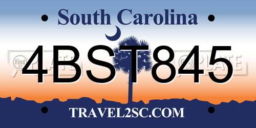 4BST845 South Carolina License Plate