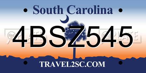 4BSZ545 South Carolina License Plate