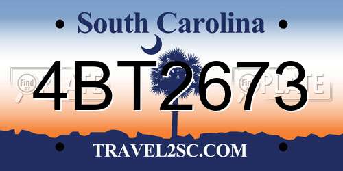 4BT2673 South Carolina License Plate