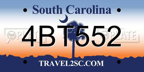 4BT552 South Carolina License Plate