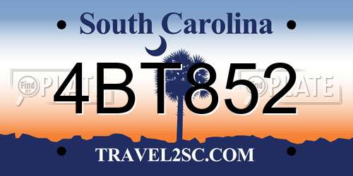 4BT852 South Carolina License Plate