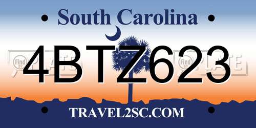 4BTZ623 South Carolina License Plate