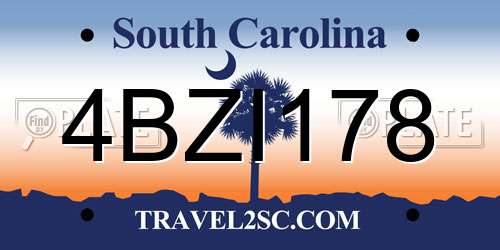 4BZI178 South Carolina License Plate