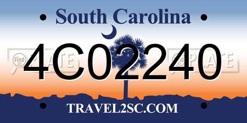4C02240 South Carolina License Plate