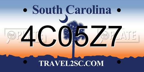 4C05Z7 South Carolina License Plate