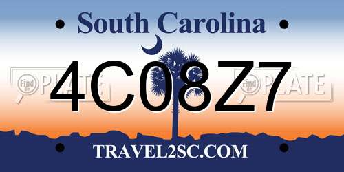 4C08Z7 South Carolina License Plate