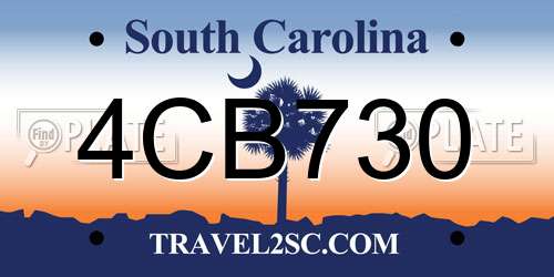 4CB730 South Carolina License Plate