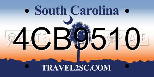 4CB9510 South Carolina License Plate