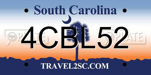 4CBL52 South Carolina License Plate