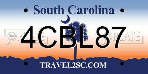 4CBL87 South Carolina License Plate