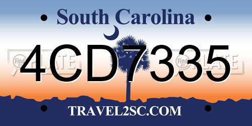 4CD7335 South Carolina License Plate