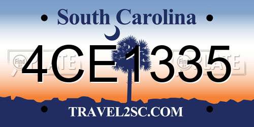 4CE1335 South Carolina License Plate
