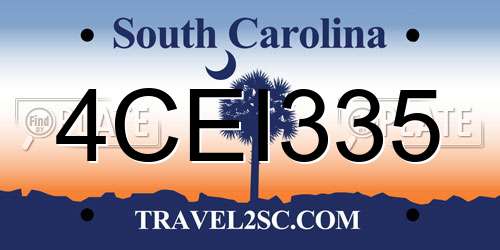 4CEI335 South Carolina License Plate