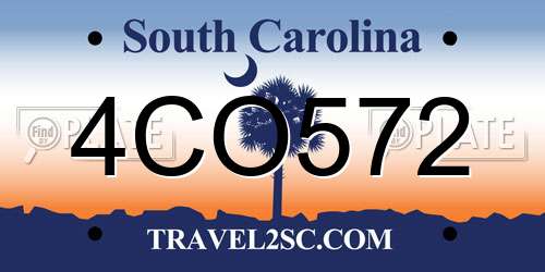 4CO572 South Carolina License Plate