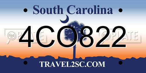 4CO822 South Carolina License Plate