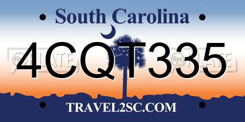 4CQT335 South Carolina License Plate