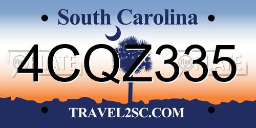 4CQZ335 South Carolina License Plate