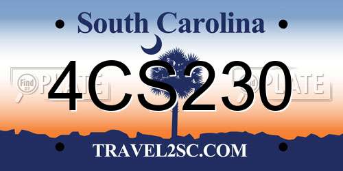 4CS230 South Carolina License Plate