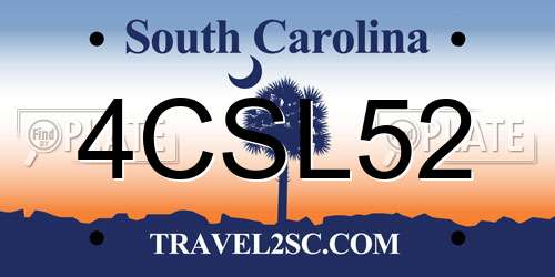 4CSL52 South Carolina License Plate