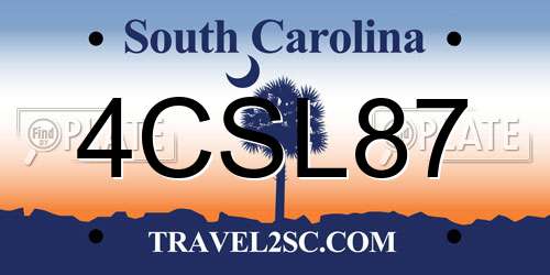 4CSL87 South Carolina License Plate