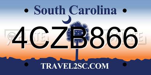 4CZB866 South Carolina License Plate