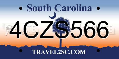 4CZS566 South Carolina License Plate