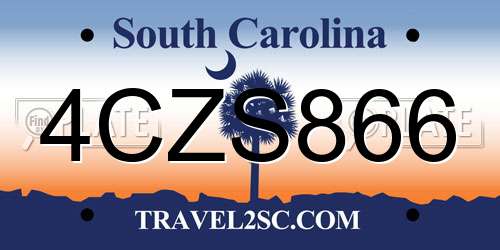 4CZS866 South Carolina License Plate