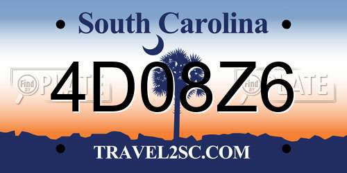 4D08Z6 South Carolina License Plate