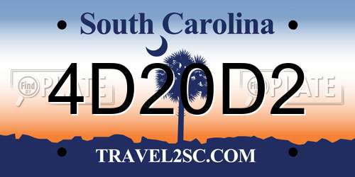 4D20D2 South Carolina License Plate