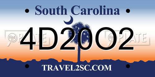 4D20O2 South Carolina License Plate