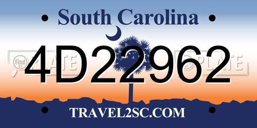 4D22962 South Carolina License Plate