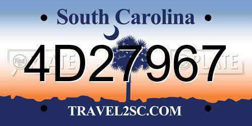 4D27967 South Carolina License Plate