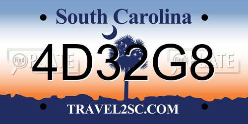 4D32G8 South Carolina License Plate