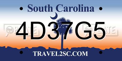4D37G5 South Carolina License Plate