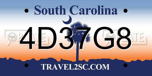 4D37G8 South Carolina License Plate