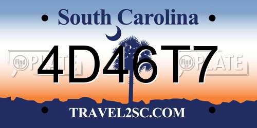 4D46T7 South Carolina License Plate