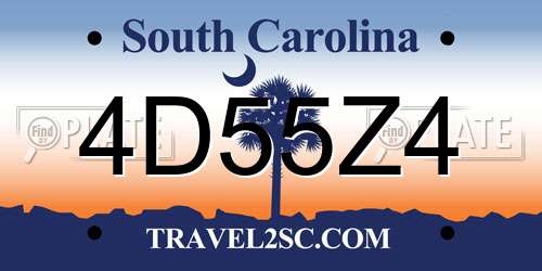 4D55Z4 South Carolina License Plate