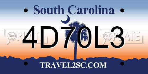 4D70L3 South Carolina License Plate